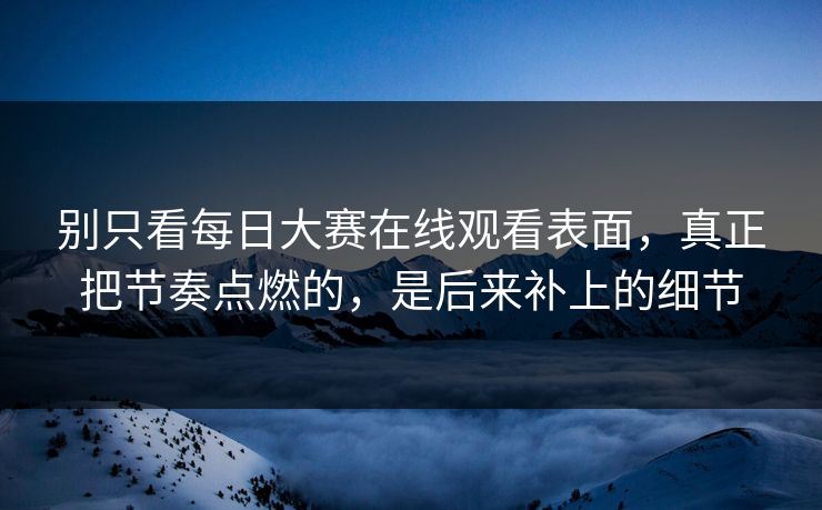 别只看每日大赛在线观看表面，真正把节奏点燃的，是后来补上的细节